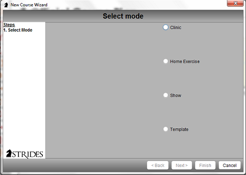 New course wizard, page one select course mode.